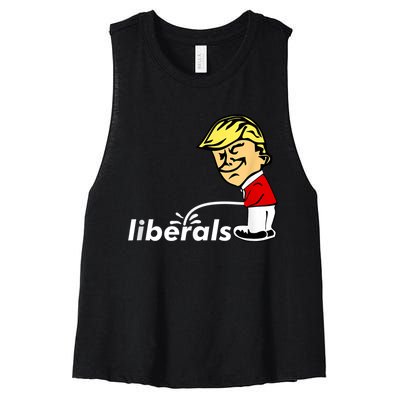 Pro Trump Anti Liberal Donald Trump Pissing On Liberals Women's Racerback Cropped Tank