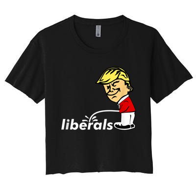 Pro Trump Anti Liberal Donald Trump Pissing On Liberals Women's Crop Top Tee