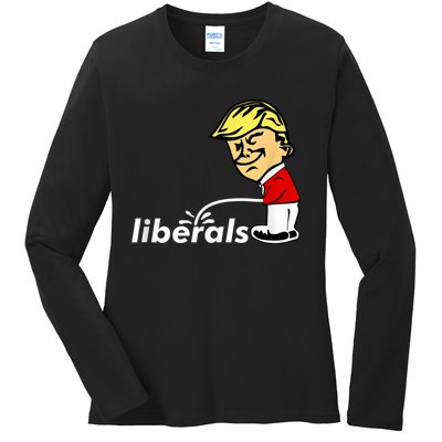 Pro Trump Anti Liberal Donald Trump Pissing On Liberals Ladies Long Sleeve Shirt