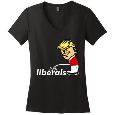 Pro Trump Anti Liberal Donald Trump Pissing On Liberals Women's V-Neck T-Shirt