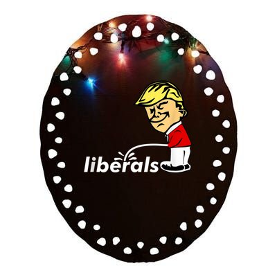 Pro Trump Anti Liberal Donald Trump Pissing On Liberals Ceramic Oval Ornament