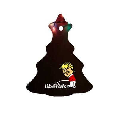 Pro Trump Anti Liberal Donald Trump Pissing On Liberals Ceramic Tree Ornament