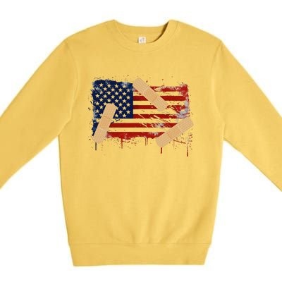 Patriotic Tattered American Flag With Bandages Premium Crewneck Sweatshirt