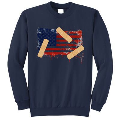 Patriotic Tattered American Flag With Bandages Sweatshirt