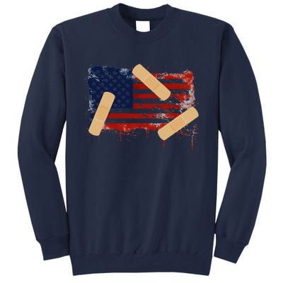 Patriotic Tattered American Flag With Bandages Tall Sweatshirt