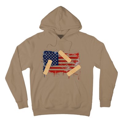 Patriotic Tattered American Flag With Bandages Hoodie