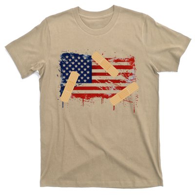 Patriotic Tattered American Flag With Bandages T-Shirt