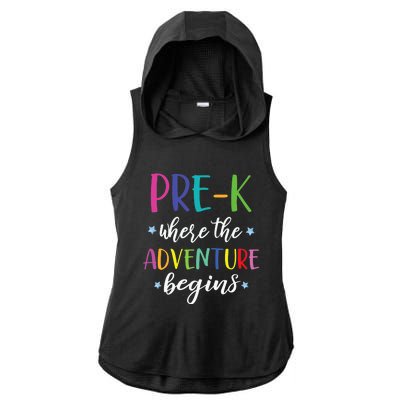 Pre-K Teacher Adventure Begins First Day Preschool Teachers Ladies PosiCharge Tri-Blend Wicking Draft Hoodie Tank