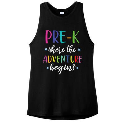 Pre-K Teacher Adventure Begins First Day Preschool Teachers Ladies PosiCharge Tri-Blend Wicking Tank