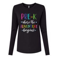 Pre-K Teacher Adventure Begins First Day Preschool Teachers Womens Cotton Relaxed Long Sleeve T-Shirt