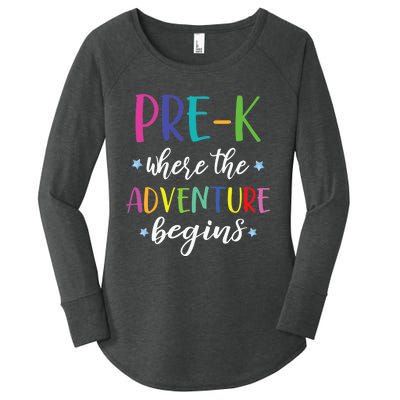 Pre-K Teacher Adventure Begins First Day Preschool Teachers Women's Perfect Tri Tunic Long Sleeve Shirt