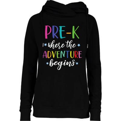 Pre-K Teacher Adventure Begins First Day Preschool Teachers Womens Funnel Neck Pullover Hood