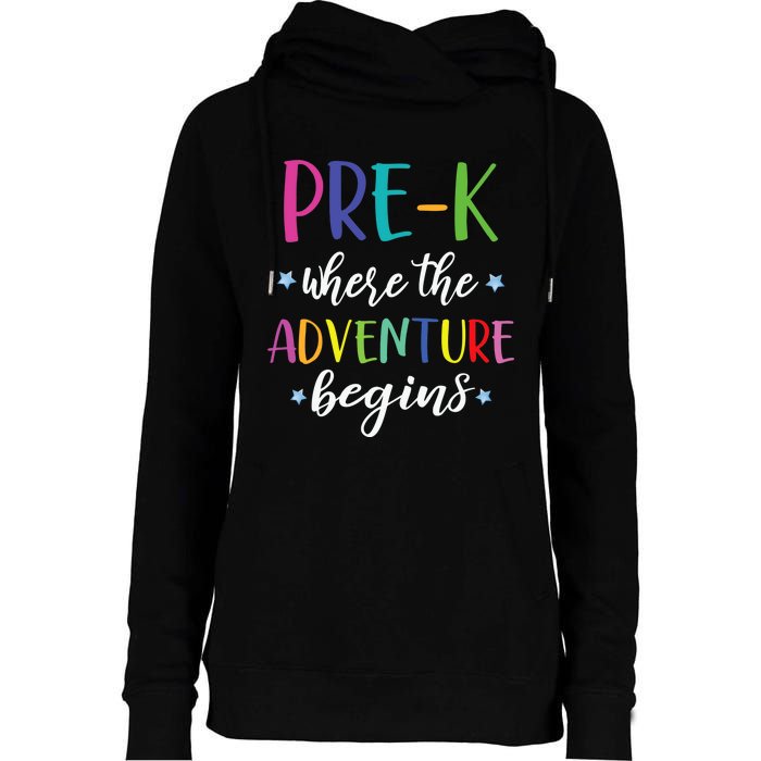 Pre-K Teacher Adventure Begins First Day Preschool Teachers Womens Funnel Neck Pullover Hood