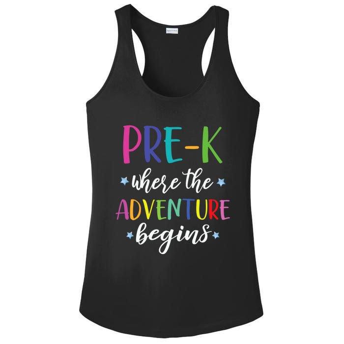 Pre-K Teacher Adventure Begins First Day Preschool Teachers Ladies PosiCharge Competitor Racerback Tank