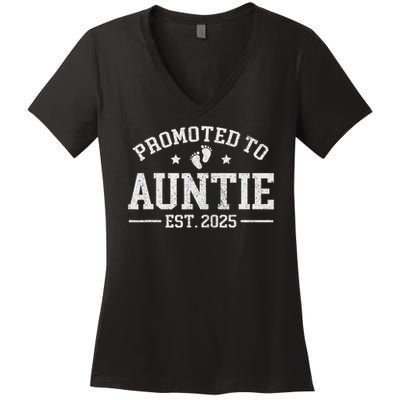 Promoted To Auntie Est. 2025 Baby Announcement For Aunt Women's V-Neck T-Shirt