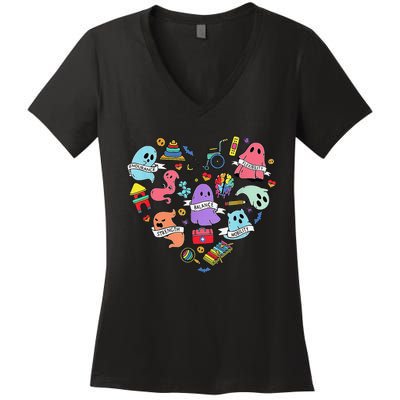 Physical Therapist Assistant Halloween Pta Cute Ghost Retro Women's V-Neck T-Shirt