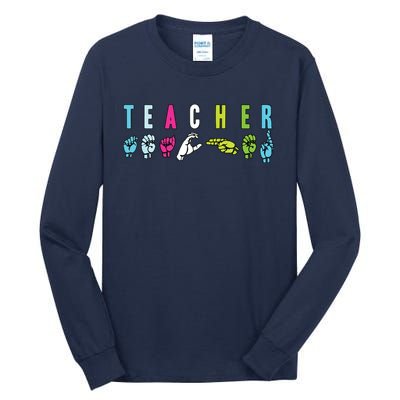 Proud Teacher ASL Sign Language Gestures Tall Long Sleeve T-Shirt