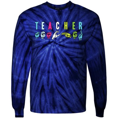 Proud Teacher ASL Sign Language Gestures Tie-Dye Long Sleeve Shirt