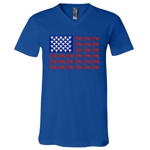 Patriotic Tractor American Flag 4th Of July Farmer Cow Lover Cute Gift V-Neck T-Shirt