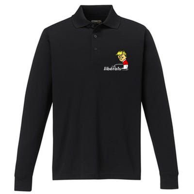 Pro Trump Anti Liberal Donald Trump Pissing On Liberals Performance Long Sleeve Polo