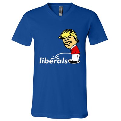 Pro Trump Anti Liberal Donald Trump Pissing On Liberals V-Neck T-Shirt