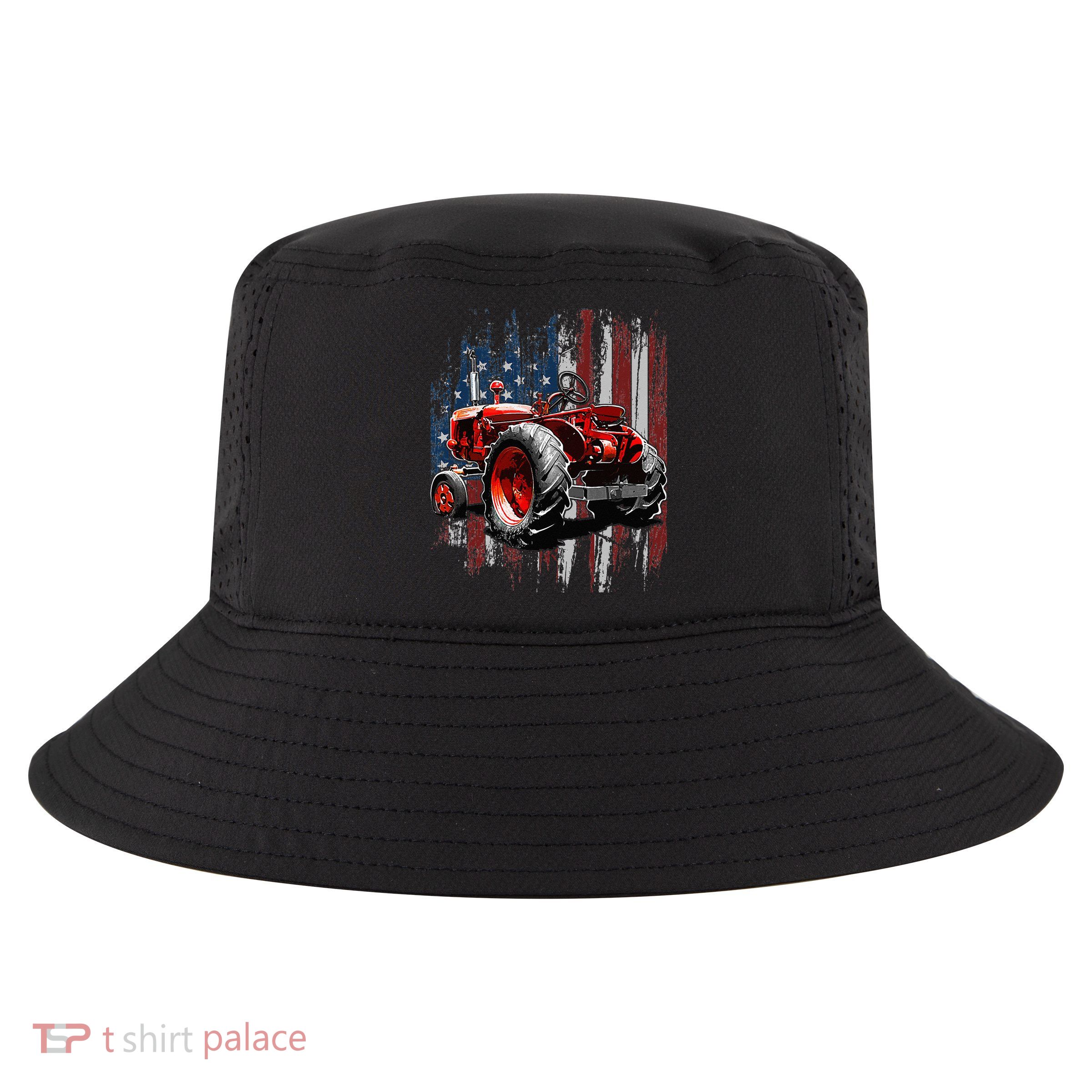 Patriotic Tractor American Flag Tractor Farmer Farm Gift Cool Comfort Performance Bucket Hat