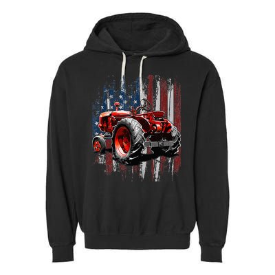 Patriotic Tractor American Flag Tractor Farmer Farm Gift Garment-Dyed Fleece Hoodie