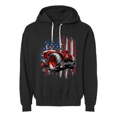 Patriotic Tractor American Flag Tractor Farmer Farm Gift Garment-Dyed Fleece Hoodie