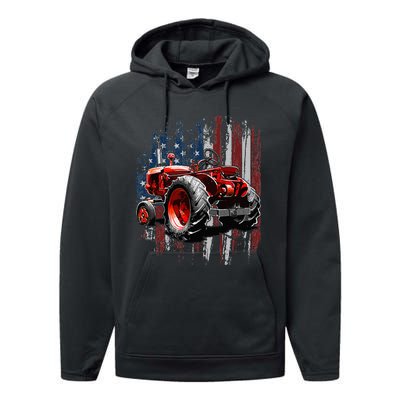 Patriotic Tractor American Flag Tractor Farmer Farm Gift Performance Fleece Hoodie