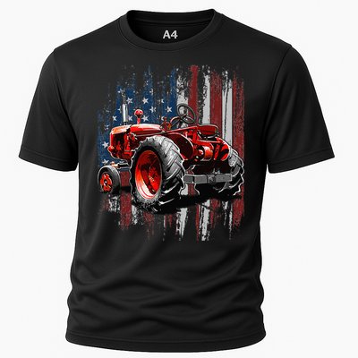 Patriotic Tractor American Flag Tractor Farmer Farm Gift Cooling Performance Crew T-Shirt