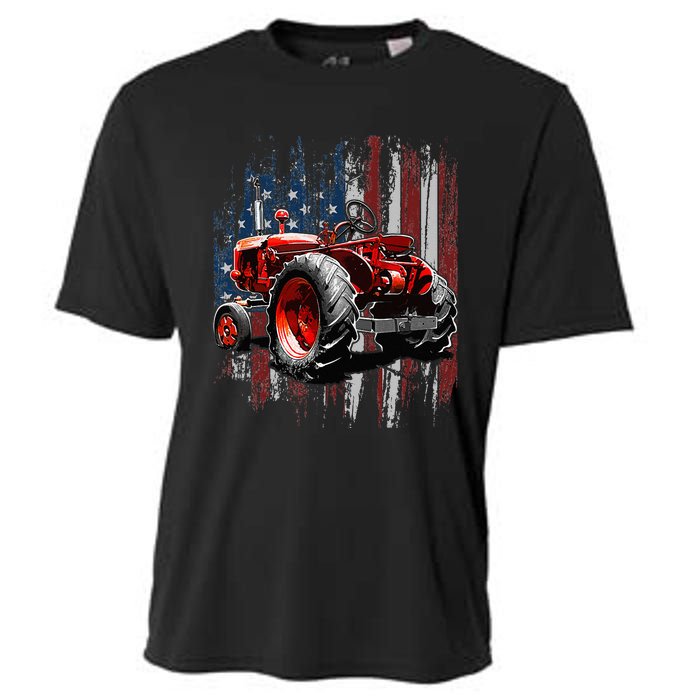 Patriotic Tractor American Flag Tractor Farmer Farm Gift Cooling Performance Crew T-Shirt