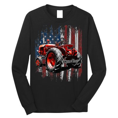 Patriotic Tractor American Flag Tractor Farmer Farm Gift Long Sleeve Shirt