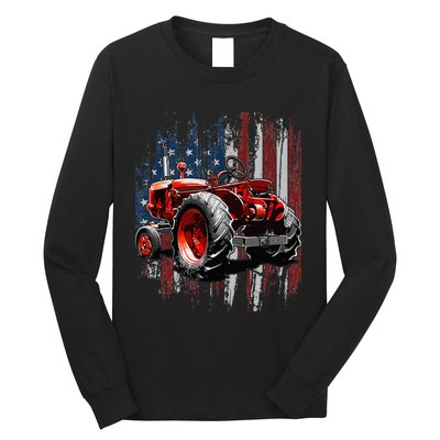 Patriotic Tractor American Flag Tractor Farmer Farm Gift Long Sleeve Shirt