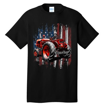 Patriotic Tractor American Flag Tractor Farmer Farm Gift Tall T-Shirt