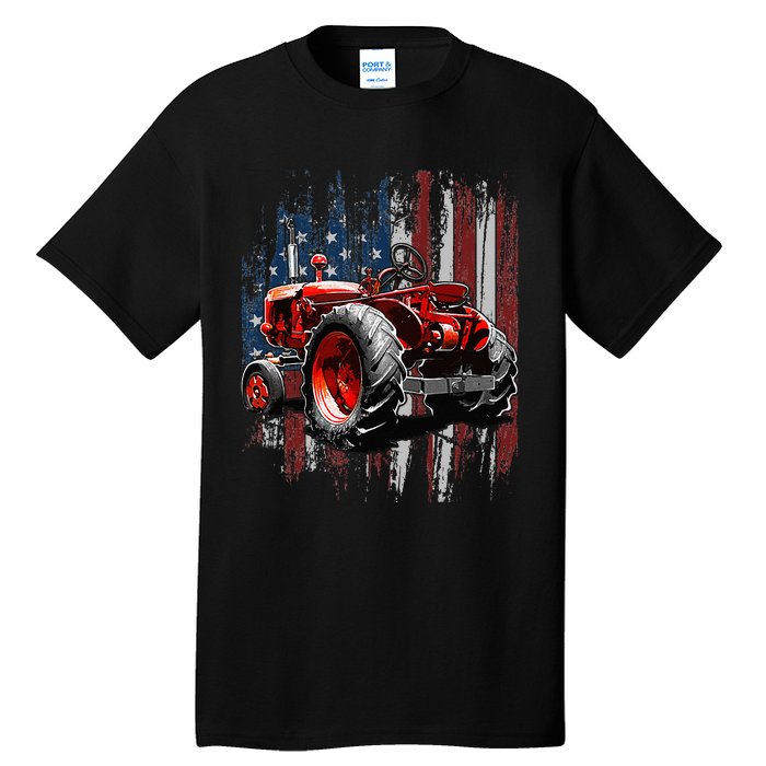 Patriotic Tractor American Flag Tractor Farmer Farm Gift Tall T-Shirt