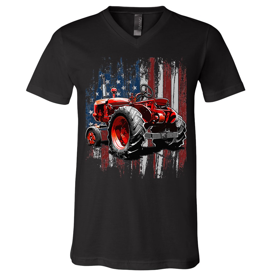 Patriotic Tractor American Flag Tractor Farmer Farm Gift V-Neck T-Shirt