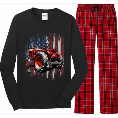 Patriotic Tractor American Flag Tractor Farmer Farm Gift Long Sleeve Pajama Set