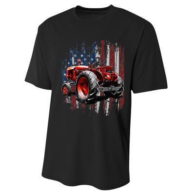 Patriotic Tractor American Flag Tractor Farmer Farm Gift Performance Sprint T-Shirt