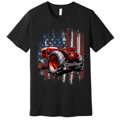 Patriotic Tractor American Flag Tractor Farmer Farm Gift Premium T-Shirt