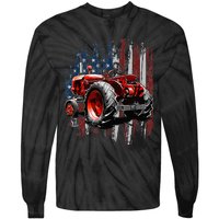 Patriotic Tractor American Flag Tractor Farmer Farm Gift Tie-Dye Long Sleeve Shirt