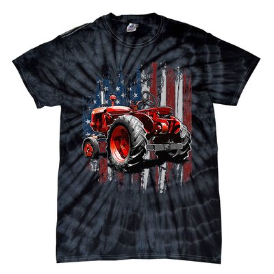 Patriotic Tractor American Flag Tractor Farmer Farm Gift Tie-Dye T-Shirt