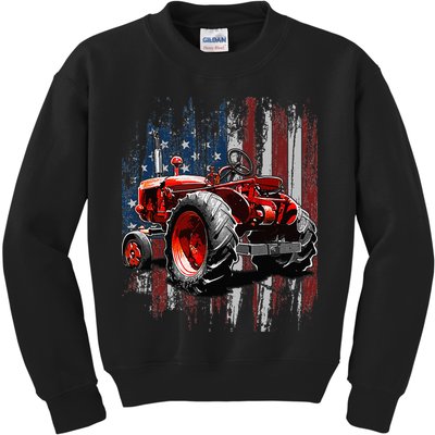 Patriotic Tractor American Flag Tractor Farmer Farm Gift Kids Sweatshirt