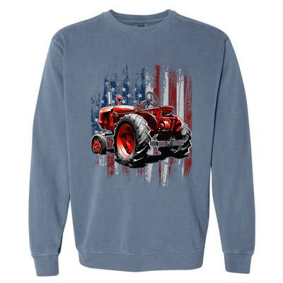 Patriotic Tractor American Flag Tractor Farmer Farm Gift Garment-Dyed Sweatshirt