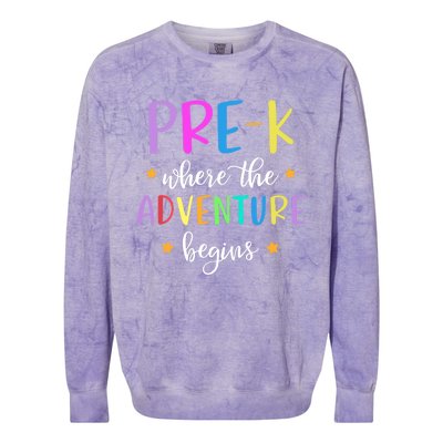 Pre-K Teacher Adventure Begins Teacher Preschool Colorblast Crewneck Sweatshirt