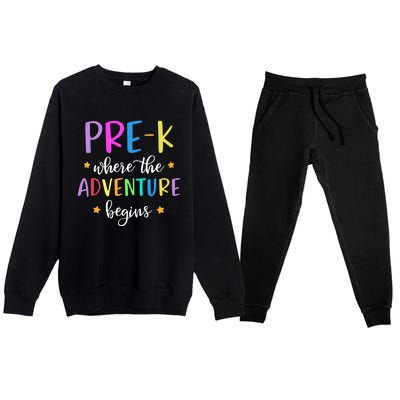 Pre-K Teacher Adventure Begins Teacher Preschool Premium Crewneck Sweatsuit Set