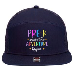 Pre-K Teacher Adventure Begins Teacher Preschool 7 Panel Mesh Trucker Snapback Hat