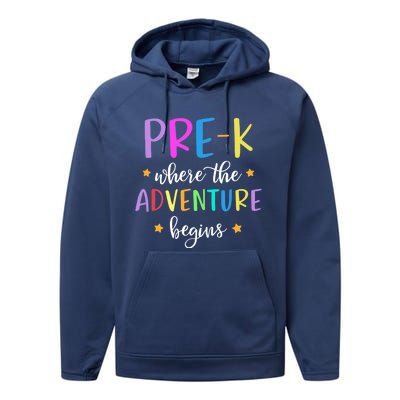 Pre-K Teacher Adventure Begins Teacher Preschool Performance Fleece Hoodie