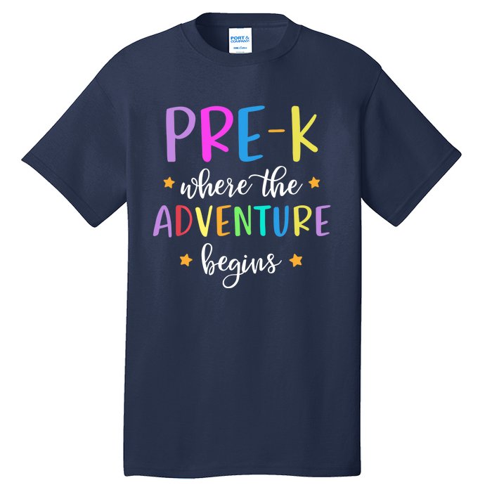 Pre-K Teacher Adventure Begins Teacher Preschool Tall T-Shirt