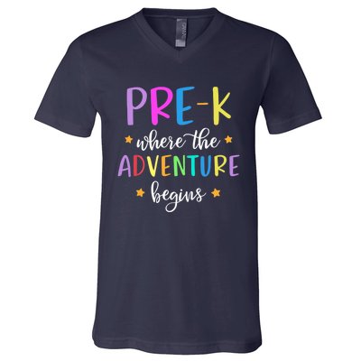 Pre-K Teacher Adventure Begins Teacher Preschool V-Neck T-Shirt