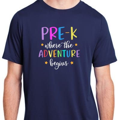 Pre-K Teacher Adventure Begins Teacher Preschool Adult ChromaSoft Performance T-Shirt